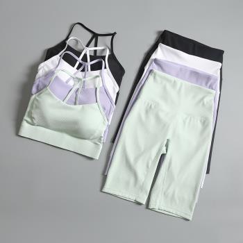新款瑜伽服套裝女夏季普拉提背心運動跑步緊身五分褲健身服兩件套