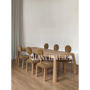中古實木長方形餐桌小戶型家用簡約橡木詫寂風飯桌設計師餐桌餐椅