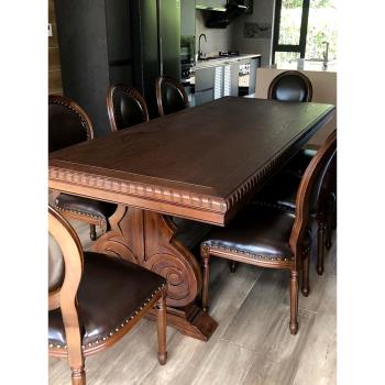 美式實木餐桌椅組合大小戶型餐廳長方形吃飯桌子家用橡木復古飯桌