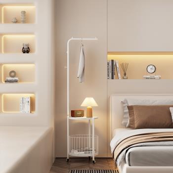 奶油風床頭柜小型雙層巖板圓桌掛衣置物架現代簡約臥室床邊收納柜