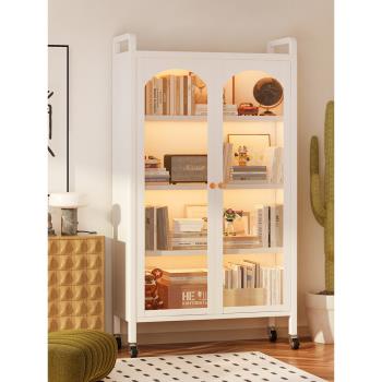 書架置物架多層落地客廳防塵帶玻璃門家用鋼制書柜靠墻儲物展示柜