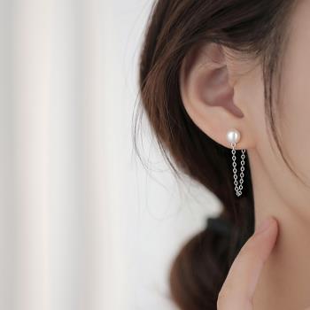 【巷南】925純銀珍珠流蘇耳釘女輕奢精致耳環小眾設計高級感耳飾