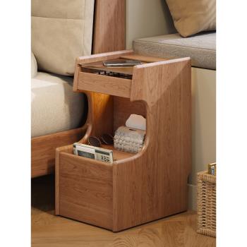 實木床頭柜小戶型臥室柜子儲物柜床邊超窄置物帶輪可移動小茶幾柜