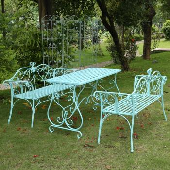 歐式戶外鐵藝桌椅露天庭院休閑花園室內陽臺茶幾長沙發三件套桌椅
