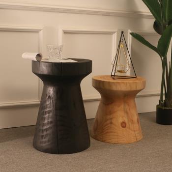 北歐實木邊幾簡約客廳沙發角幾簡易原木茶幾創意木墩圓形木樁凳子