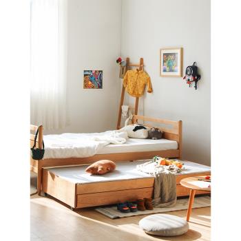 小半家具 兒童床拖床實木北歐兩層1.2米日式櫻桃木抽屜子母抽拉床