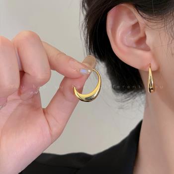 簡約金屬水滴C形耳環女小眾設計感耳釘歐美高級感冷淡風氣質耳飾