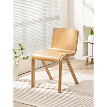 北歐丹麥成人靠背椅咖啡橡木曲木簡約工作休閑設計師原木色餐椅