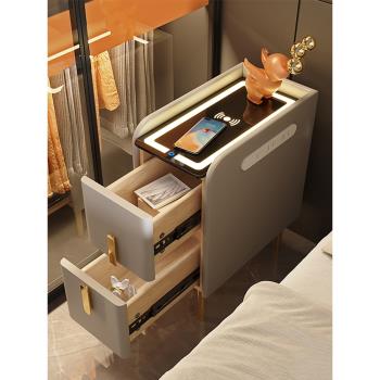 墻邊小窄柜臥室簡約現代小型床頭柜創意迷你實木高級感床邊儲物柜