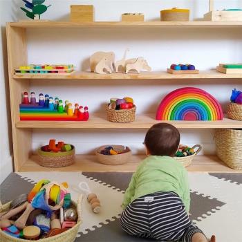 ins定法單兒童房簡約款實木木質儲物柜幼兒園收納架區域分格書柜