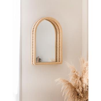 你可居藤編化妝鏡墻鏡浴室梳妝鏡現代簡約木質墻面鏡子壁掛