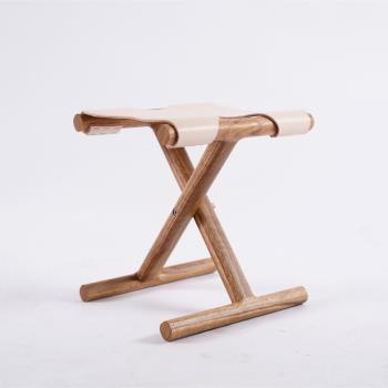 實木折疊椅 簡易板凳新品馬扎便攜式家用牛皮換鞋凳 紅木矮凳戶外