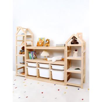 兒童收納置物架多層玩具二合一繪本架實木兒童房書架置物架落地