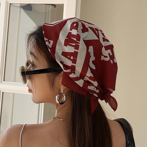 尤嘻島美式復古酒紅色純棉薄款方巾絲巾女戶外嘻哈hiphop街舞頭巾