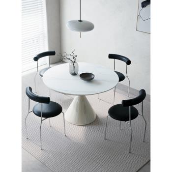 圓形圣杯餐桌椅法式奶油風巖板家用餐廳洽談桌現代簡約小戶型桌子