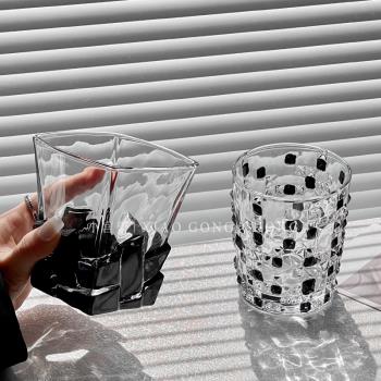 創意藝術感限定手工黑寶石酒杯輕奢水晶玻璃杯高級感水杯威士忌杯
