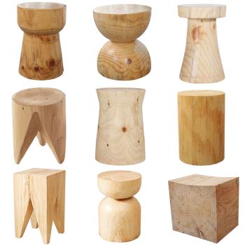 北歐實木木墩原木凳子個性樹樁民宿邊幾擺件茶幾簡約創意木樁圓凳