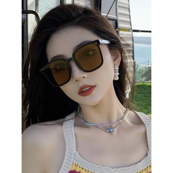 黑框茶色墨鏡女可折疊ins高階感韓版顯瘦防紫外線2024新款太陽鏡