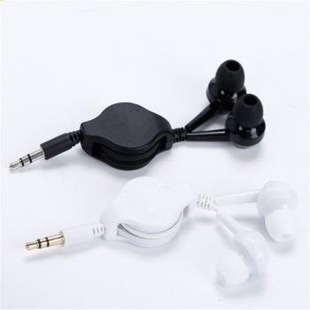 入耳式伸縮耳機適用萍果安卓手機帶麥克風通話耳機線可收縮耳機黑