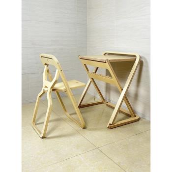 設計師實木折疊書桌北歐方形平板寫字臺高級白領簡易公寓餐椅家用