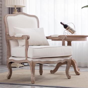 美式老虎椅單人沙發北歐小戶型布藝高背復古椅子歐式法式輕奢凳