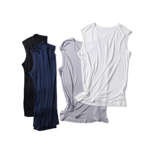 高檔桑蠶絲男士背心真絲寬松夏季無袖內衣大碼針織上衣寬肩背心男