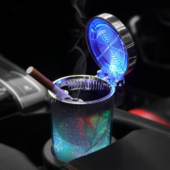 車載煙灰缸車內放水杯座夜光七彩懸掛式煙灰缸創意多功能汽車煙缸