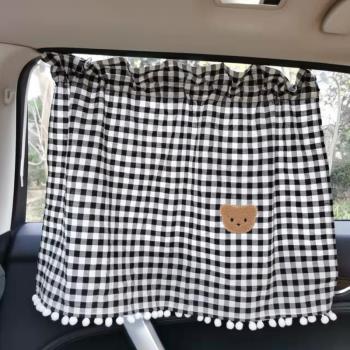 ins韓風兒童可愛格子小熊車用遮光簾車窗遮陽簾寶寶車內遮掩光簾