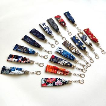 和風日式日系布藝JDM風格裝飾海浪招財貓櫻花錦鯉圖案汽車鑰匙扣