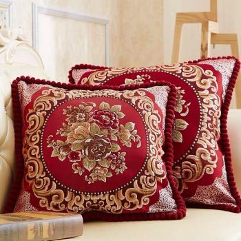 歐式中式沙發抱枕刺繡靠墊加厚長方形客廳汽車腰靠床頭枕雙面提花