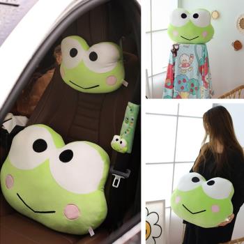 日系卡通青蛙可愛大眼蛙周邊抱枕腰靠空調毯車枕頭枕安全帶套掛件