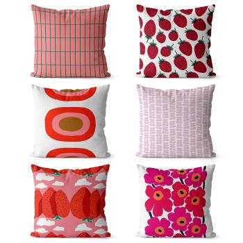 芬蘭極簡風格草莓圖案抱枕絨布雙面靠墊沙發床頭靠背汽車腰枕裝飾