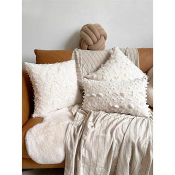 米白色立體蝴蝶結抱枕簡約客廳沙發靠墊汽車護腰北歐床頭靠枕含芯