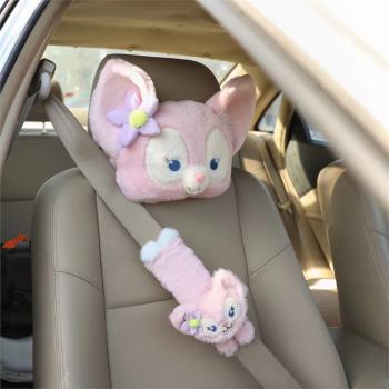 少女心可愛卡通粉色小狐貍毛絨汽車頭枕頸枕安全帶套四季車飾用品