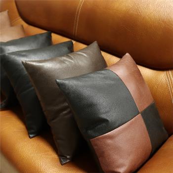 新品復古仿牛皮裝飾抱枕靠墊歐式美式客廳沙發椅子居家汽車仿皮