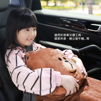 布朗熊卡通毛絨抱枕被辦公汽車靠枕午睡家用寶寶保暖毛毯空調毯子