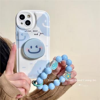 淺嫩藍笑臉支架適用OPPOReno10PRO+手機殼Reno9全包8pro軟Reno7硅膠6se防摔5K創意Reno4保護套reno3元氣Reno