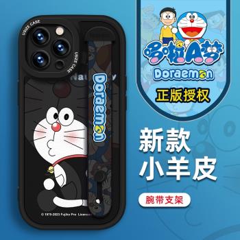 正版哆啦A夢可愛適用蘋果16手機殼iPhone13Promax新款防摔xr腕帶支架15Pro女款11保護套XS小羊皮ins風小眾12