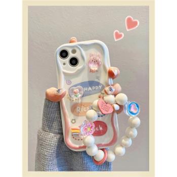 適用14蘋果16手機殼iPhone15立體卡通小熊兔子帶掛鏈13promax手機套14pro全包12防摔矽膠11日韓Pro可愛x/xr