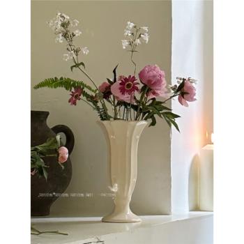 奶油百合花瓶 高溫陶瓷高級黑色25cm水培鮮花玫瑰芍藥歐月花卉
