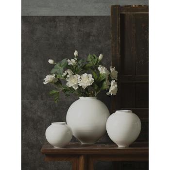 景德鎮手工陶瓷創意復古花瓶白色陶藝擺件禪意插花干花民宿裝飾品