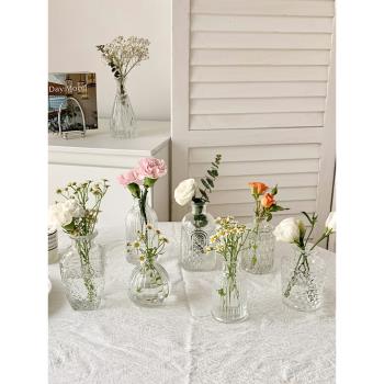 法式ins風復古浮雕玻璃迷你小花瓶水培插花透明鮮花花瓶桌面擺件