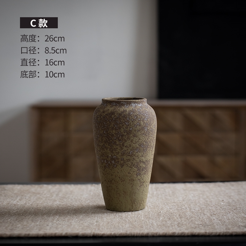 侘寂風手工粗陶花器多肉陶罐陶藝干花裝飾擺件花瓶復古茶室禪意瓶|花器