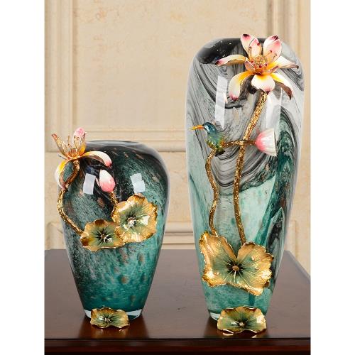 全球購琺瑯彩玻璃琉璃大花瓶擺件客廳插花北歐創意干花美式玄關家用裝飾