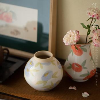 日式粉引手繪陶瓷花瓶小號復古化妝土花器民宿陶藝擺件裝飾景德鎮