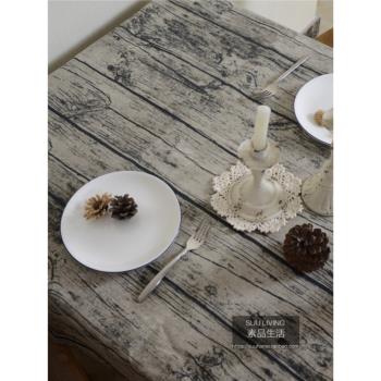 復古做舊棉麻木紋裝飾餐桌布藝臺布蓋布茶幾布美食拍攝背景布料