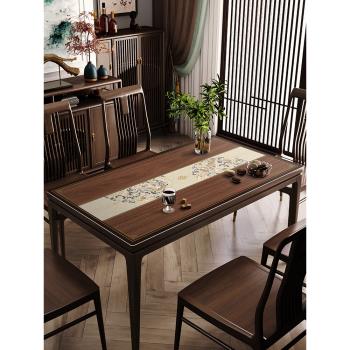 新中式皮革餐桌墊防水防油免洗茶幾桌布中國風仿木紋桌墊保護墊布