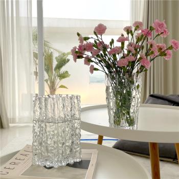ins風高級感網紅輕奢冰川花瓶玻璃透明插花玫瑰鮮花客廳餐桌擺件