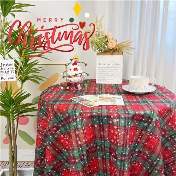 新款2022圣誕新年主題房桌布結婚紅色格子美式復古臺布茶幾裝飾布
