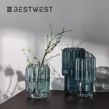BESTWEST幾何透明水培玻璃花瓶擺件現代簡約Ins風客廳軟裝飾品